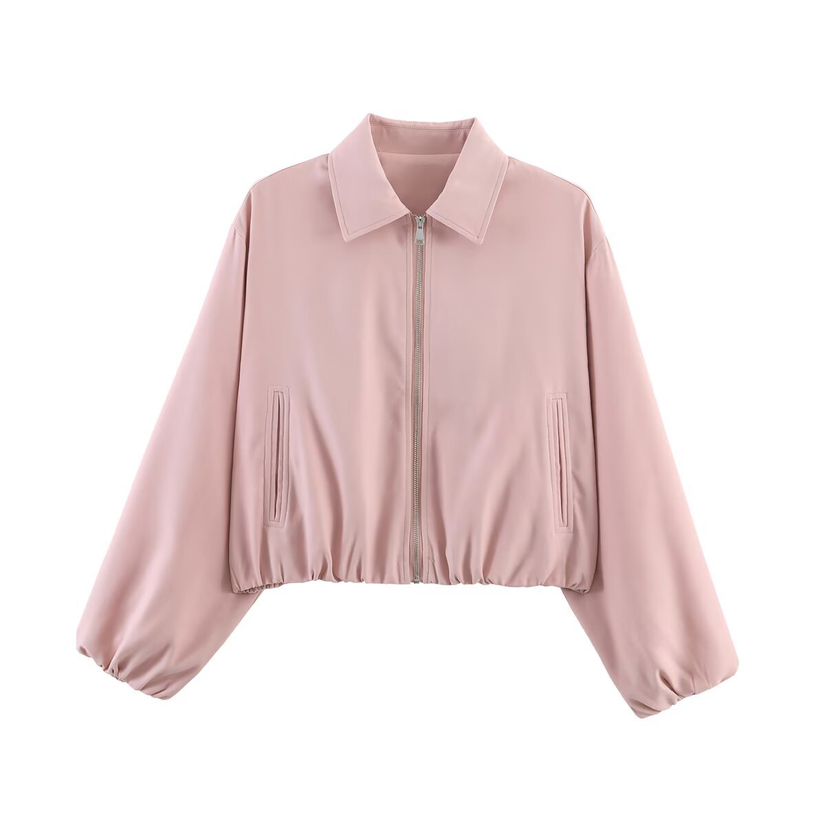 Women's Zip-Up Bomber Jacket with Puff Hem