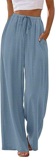 Women's Summer Solid Color Drawstring Wide-Leg Pants