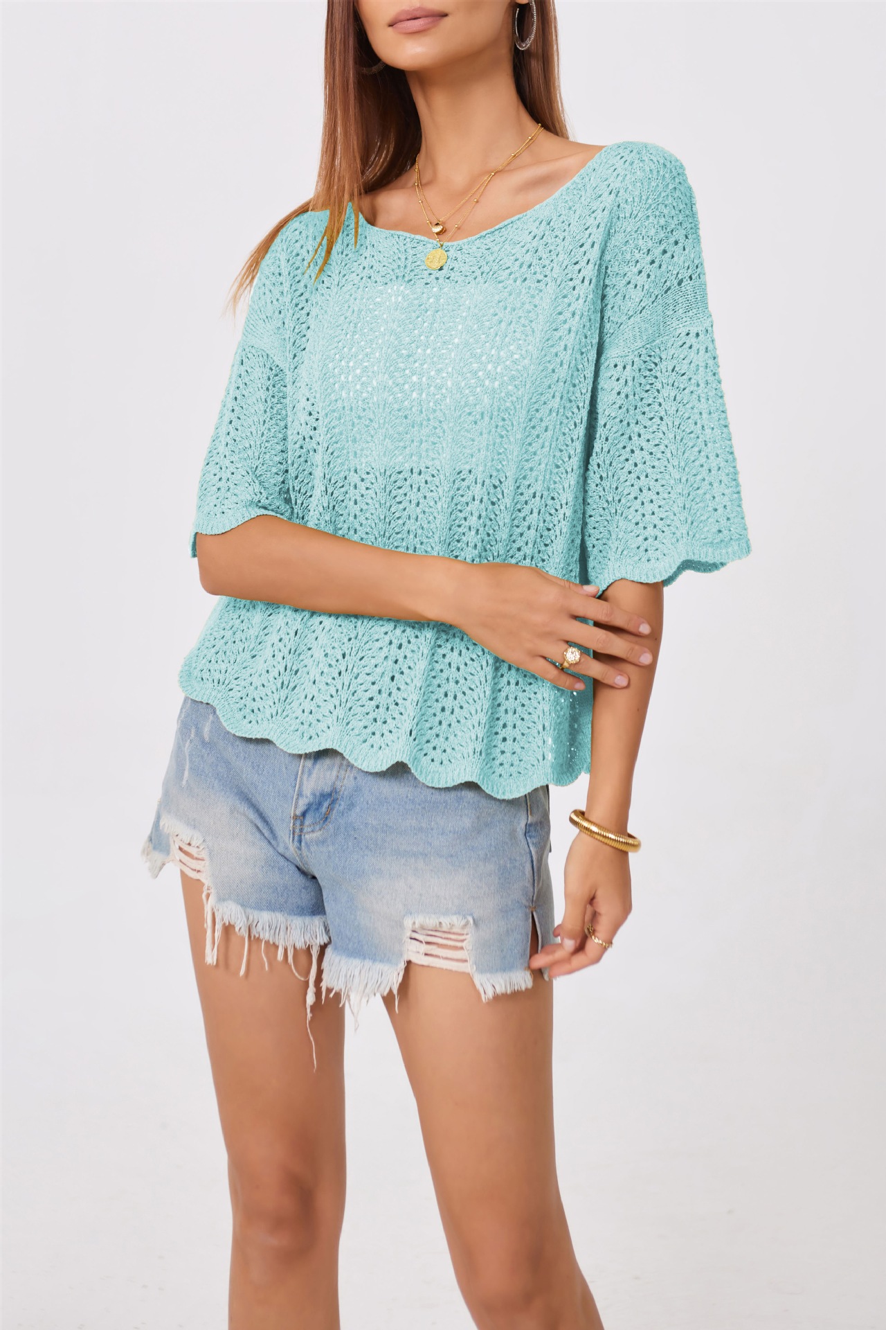 Women's Loose Hollow-Out Knit Crewneck Top