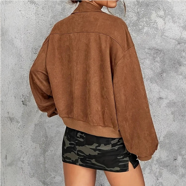 Women's Faux Suede Zip-Up Collared Jacket