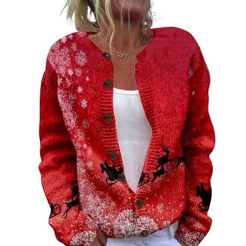 Women's Heart Print Button Cardigan Sweater
