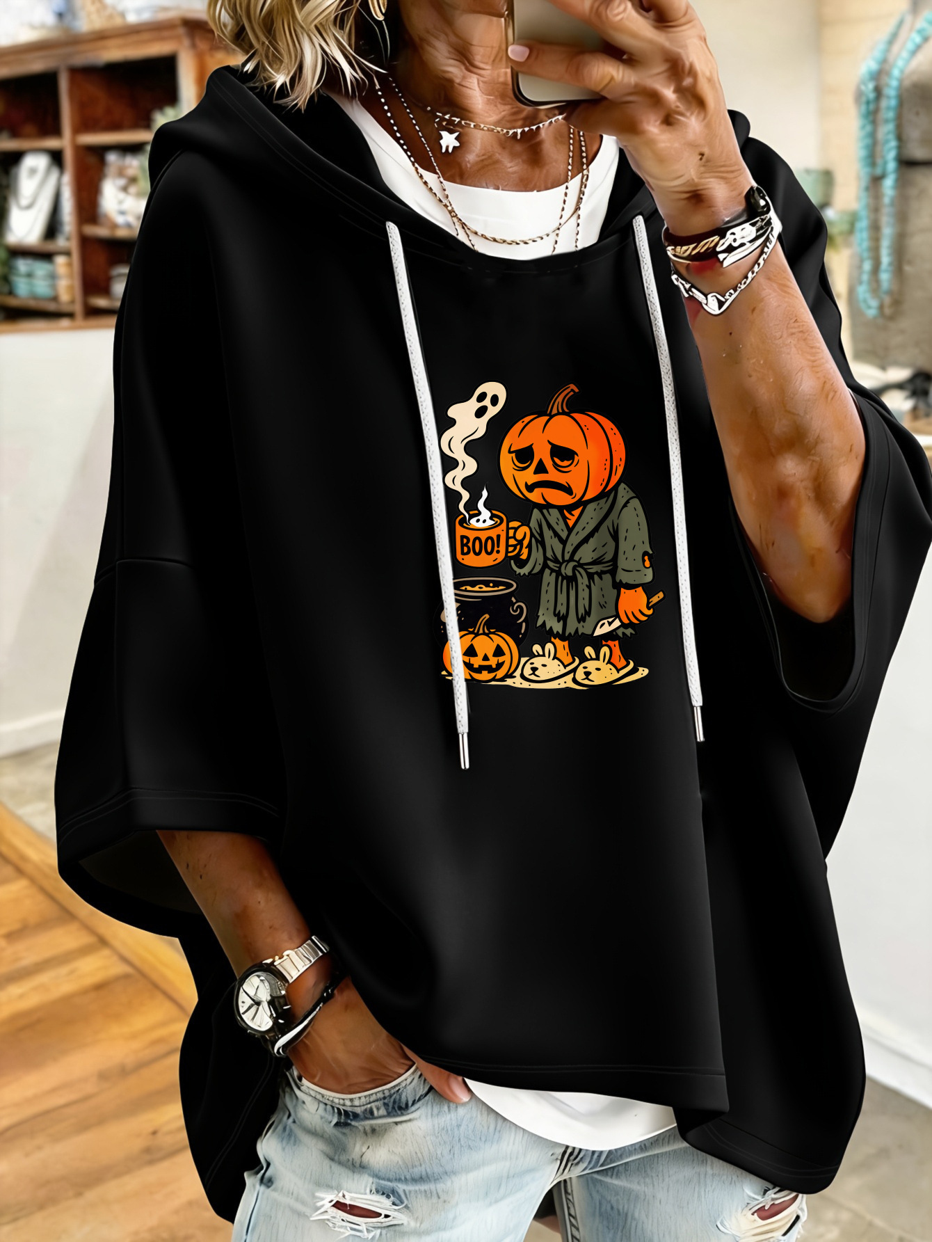 Women's Halloween Skull Pumpkin Print Casual Sweatshirt