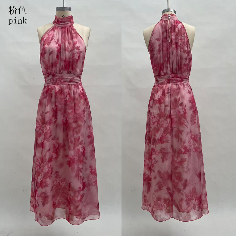 Women's Bodycon Mesh Floral Print High Slit Cami Long Dress