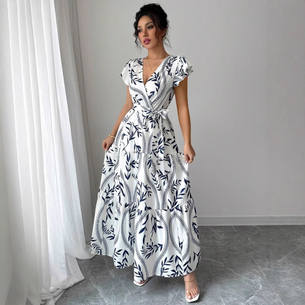 Elegant Sleeveless Bow Belt Long Vacation Dress