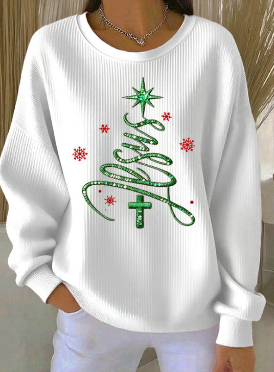 Women's Forest Tree Snowflake Print Crewneck Sweatshirt