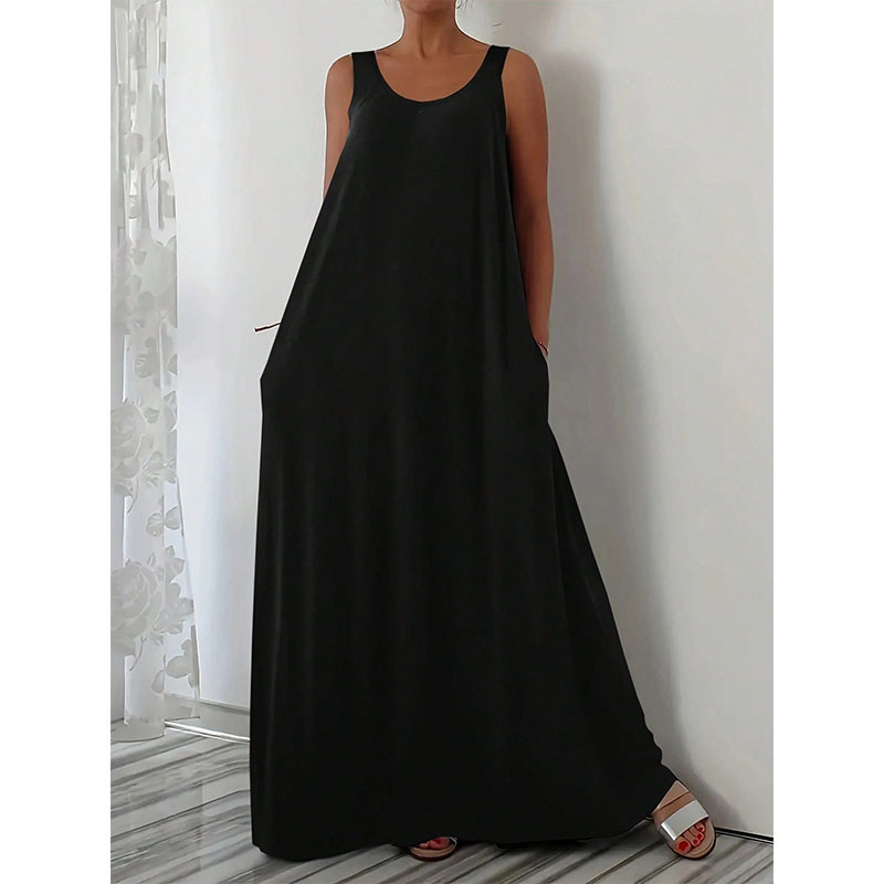 Women's Summer Sleeveless Solid Color Long Dress Casual Slim Fit