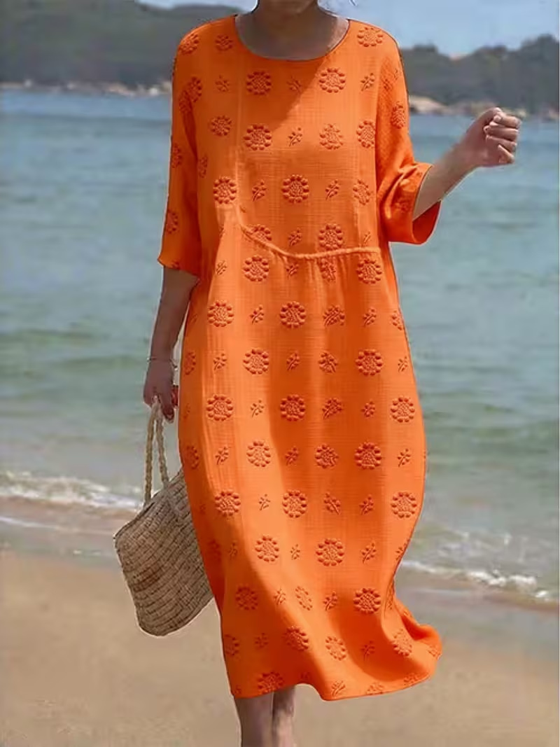 Women's Elegant Solid Print Pleated Midi Dress