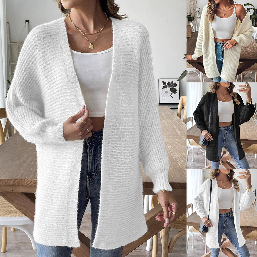 Women's Faux Mink Cardigan Sweater Coat V-Neck Long Sleeve Solid