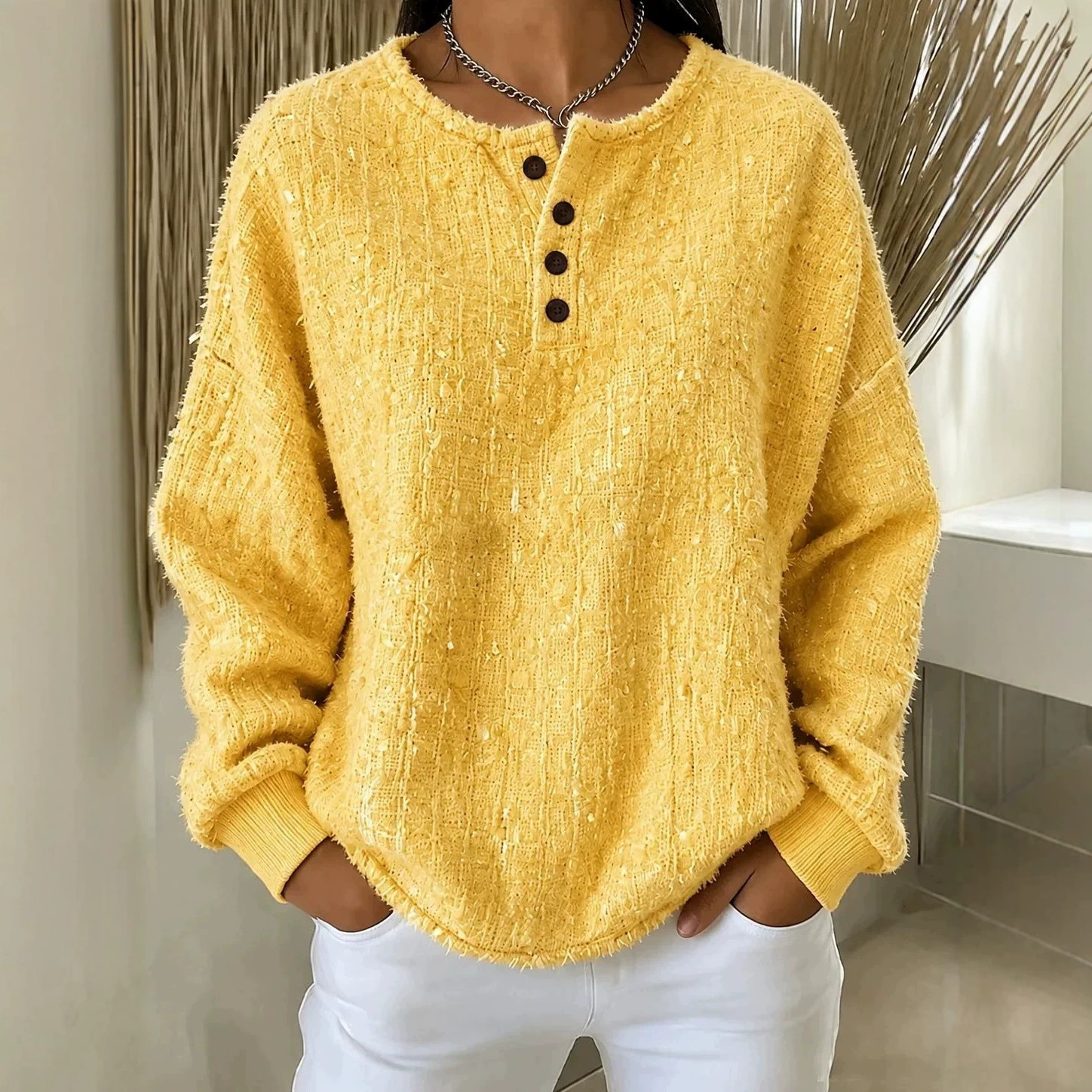 Women's Casual Loose Button Pullover Hoodie Top
