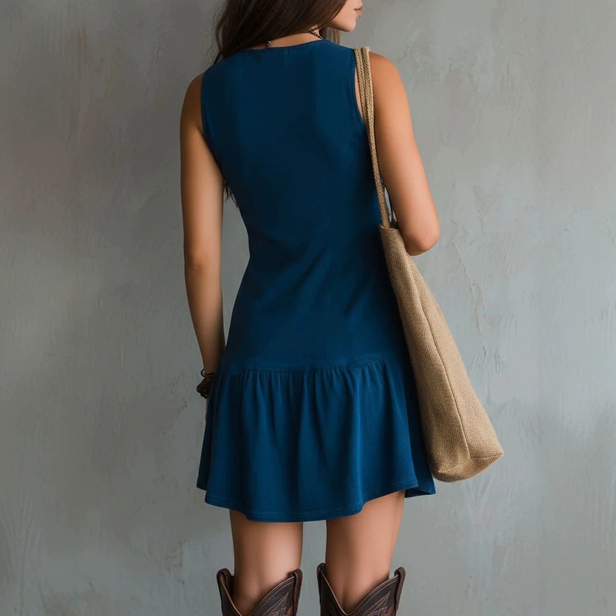 Women's Sleeveless U-Neck Button-Trim Short Dress