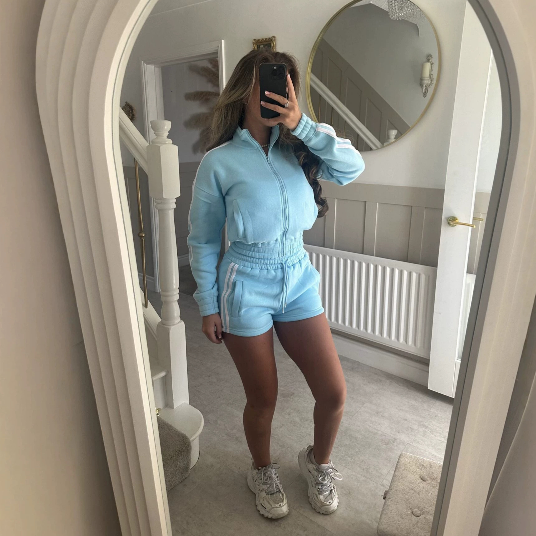Women's Striped Hooded Cardigan and Shorts Two-Piece Set