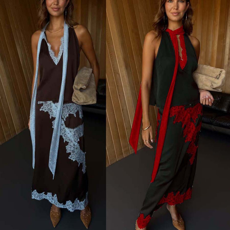 Sleeveless Colorblock Two-Piece Skirt Set Casual Loose Fit
