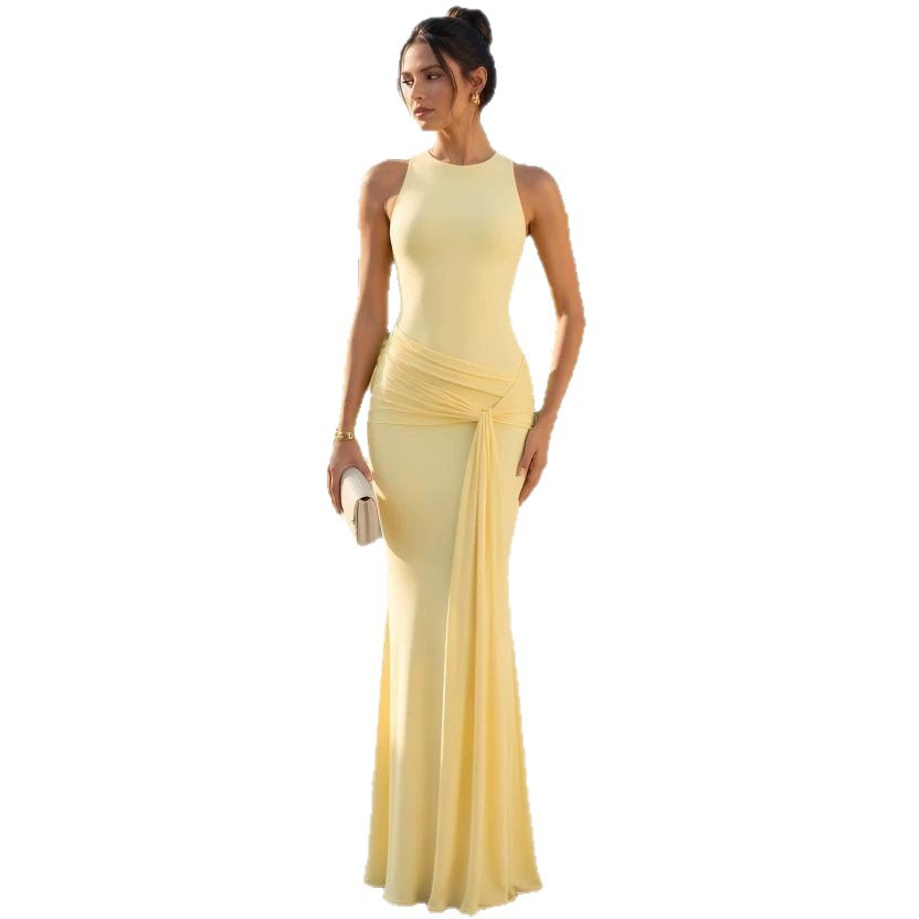 Off-Shoulder Sleeveless Mermaid Maxi Dress Ruched Waist Slimming Evening Gown