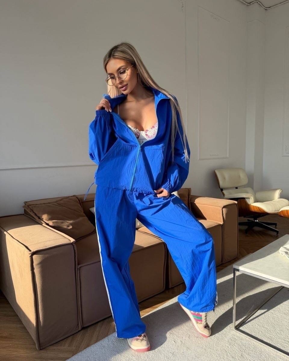 Women's Striped Zip-Up Sun Protection Two-Piece Set with High-Waist Wide-Leg Pants