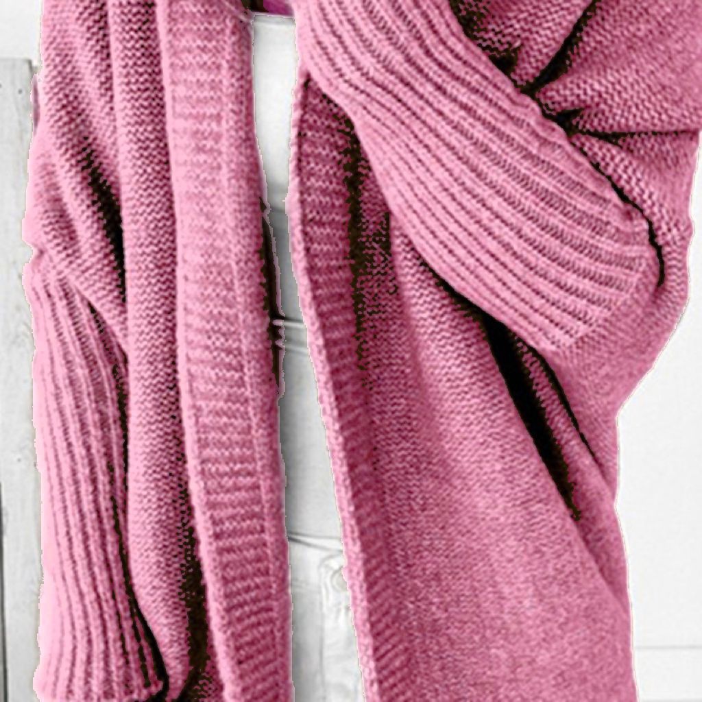 Hooded Knit Cardigan with Batwing Sleeves and Back Panel
