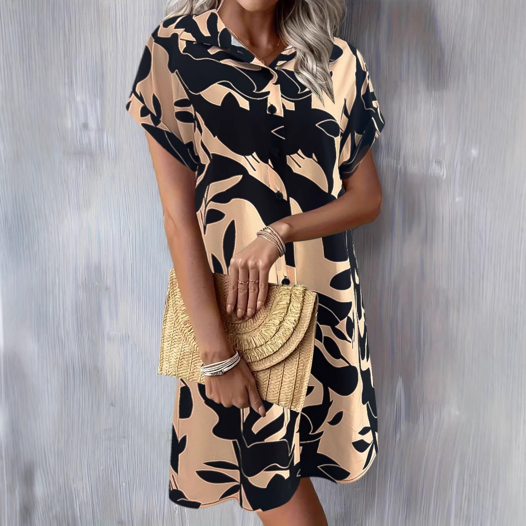 Women's Short Sleeve Printed Button Shirt Dress