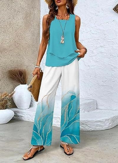Women's Sleeveless Double-Layer Tank Top Casual Set