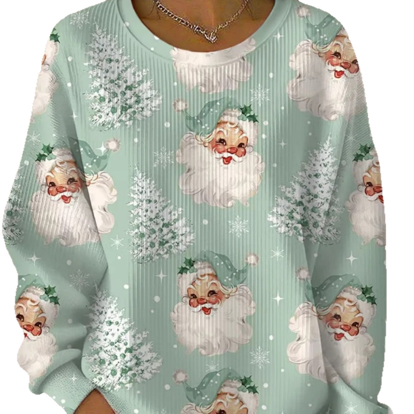 Women's Christmas Santa & Tree Print Crewneck Sweatshirt