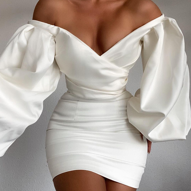 Women's Off-Shoulder Bodycon Dress Slim Fit Solid Color