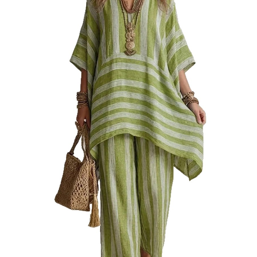 V-Neck Striped Two-Piece Lounge Set