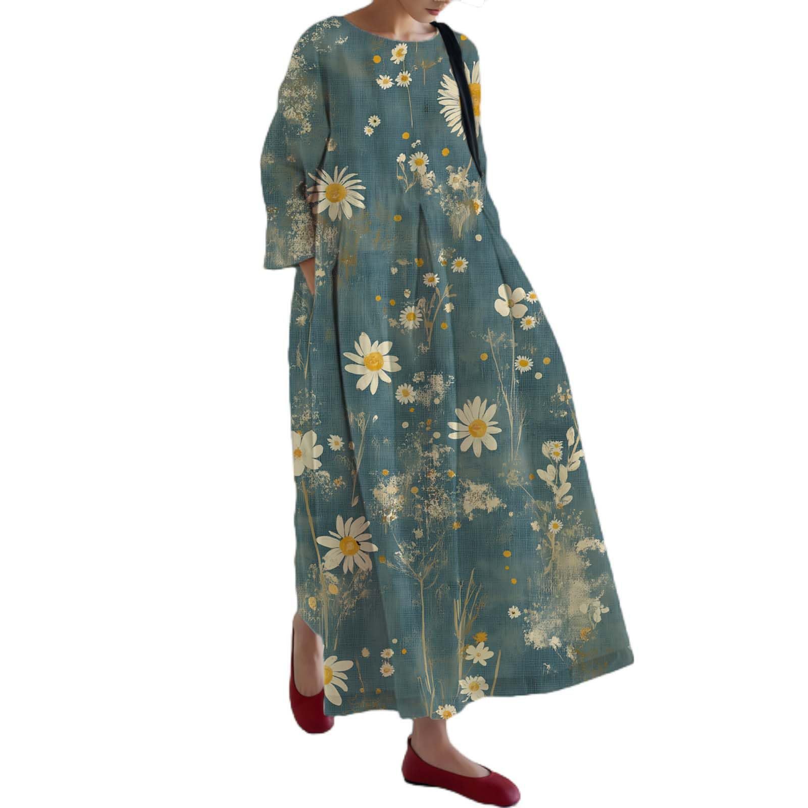 Women's Floral Print Casual A-Line Midi Dress