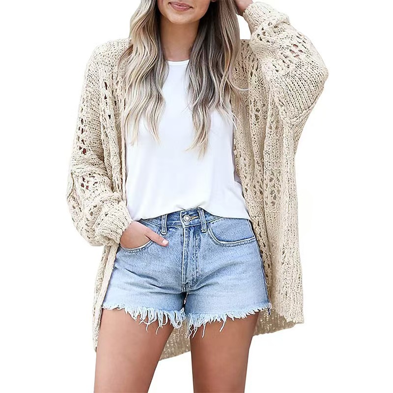 Women's Open Front Hollow Out Knit Cardigan Loose Solid Color