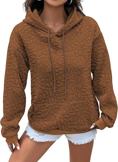 Women's Textured Hooded Long-Sleeve Pullover Sweatshirt