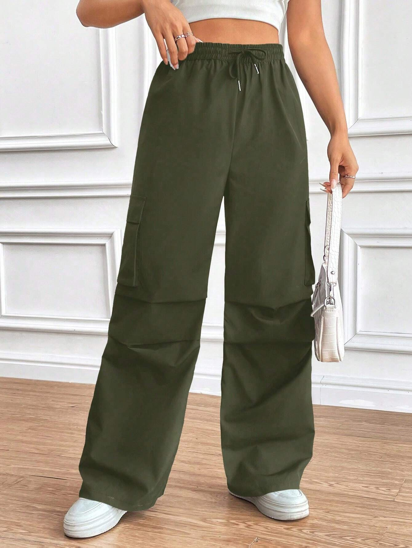 Women's High-Waist Drawstring Cargo Pants Loose Fit