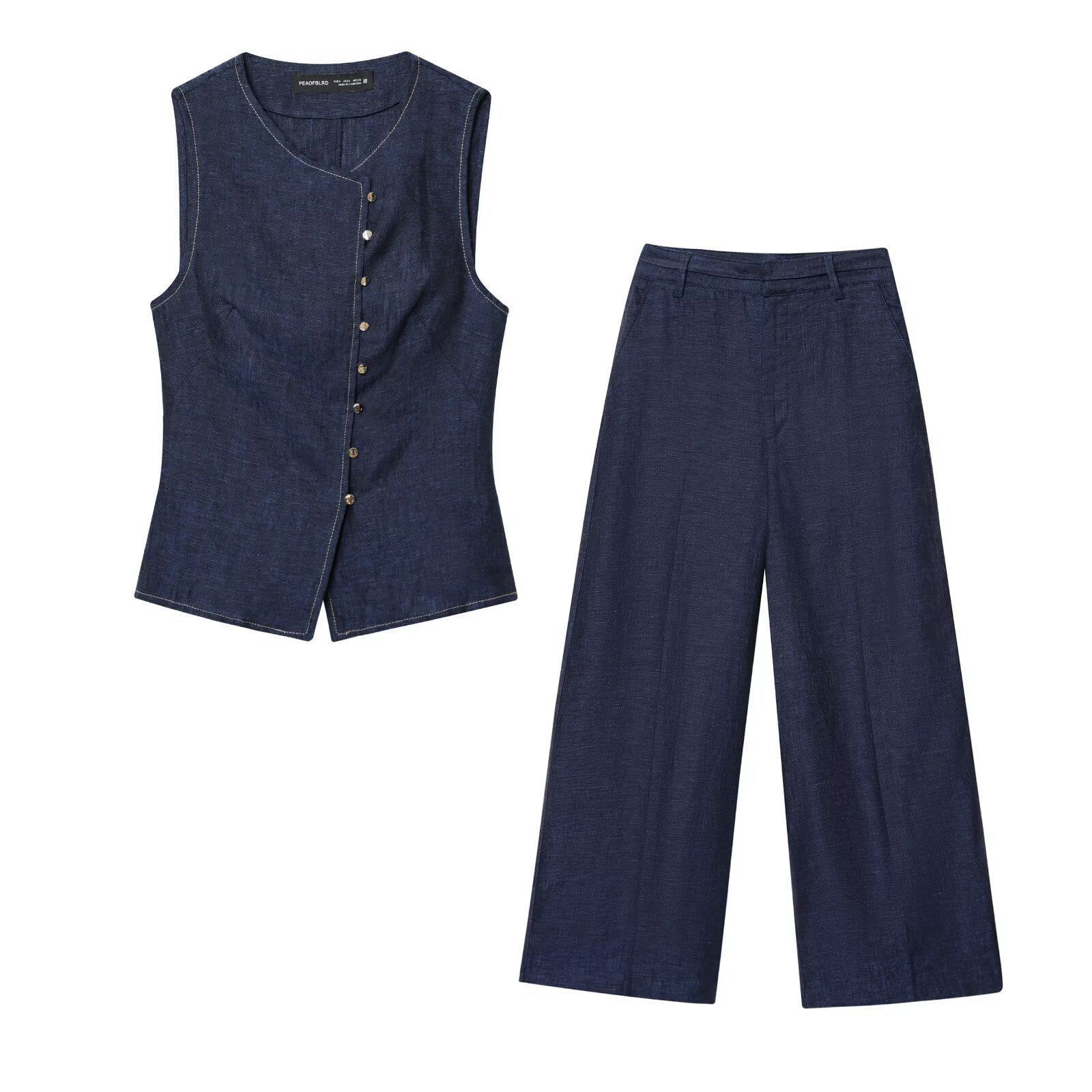 Women's Double-Breasted Vest and Wide-Leg Jeans Set