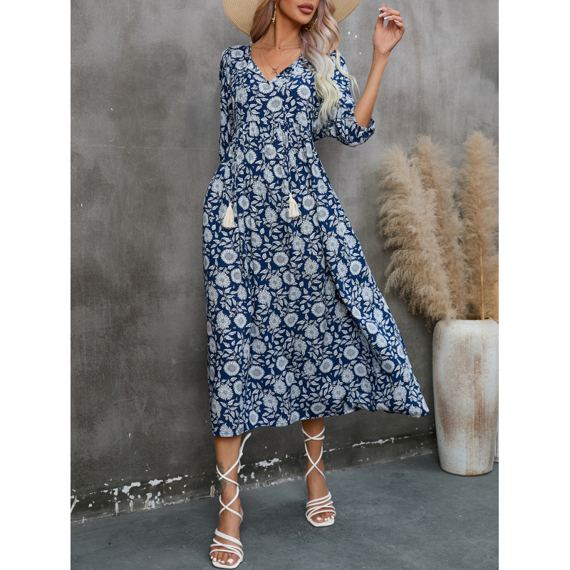 V-Neck Half-Sleeve Loose Boho Beach Dress