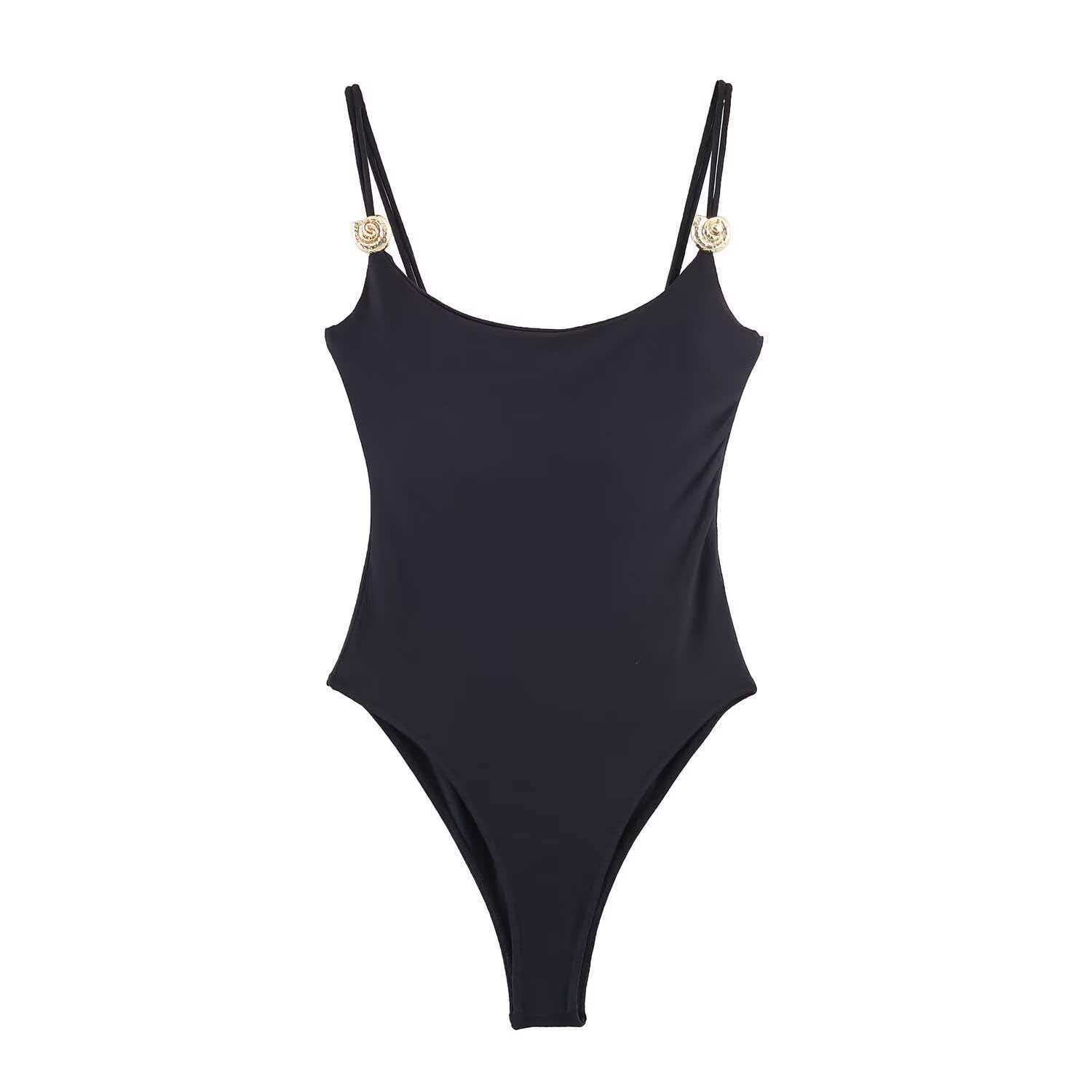 Women's Sexy Metal Floral Double Spaghetti Strap Bodysuit