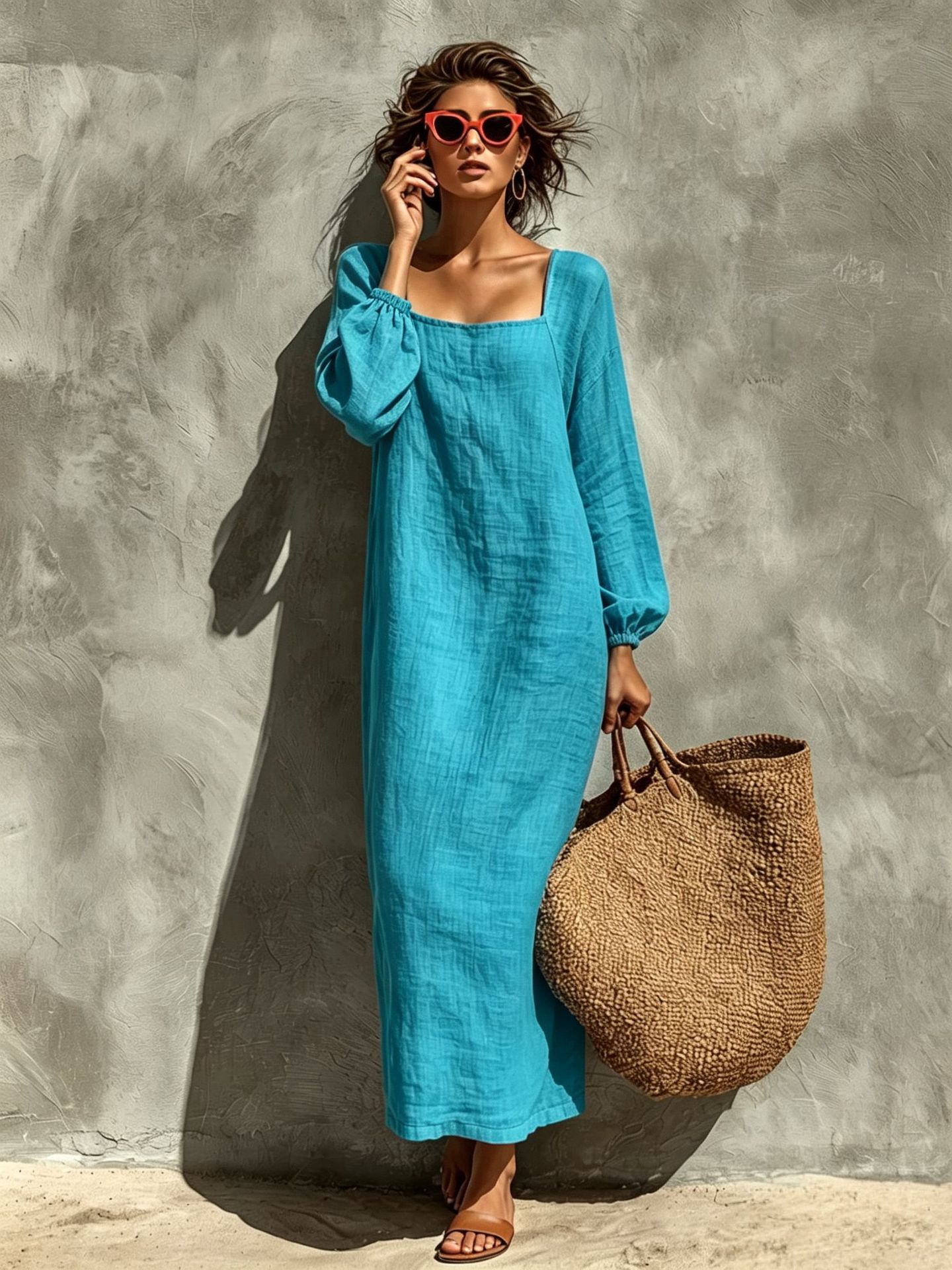 Women's Solid Color French Vintage Lazy Style Long Dress