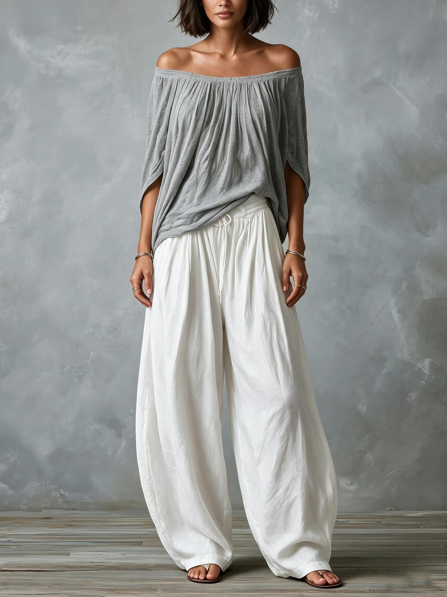 Women's Off-Shoulder Top & Wide-Leg Pants Set Casual Two-Piece