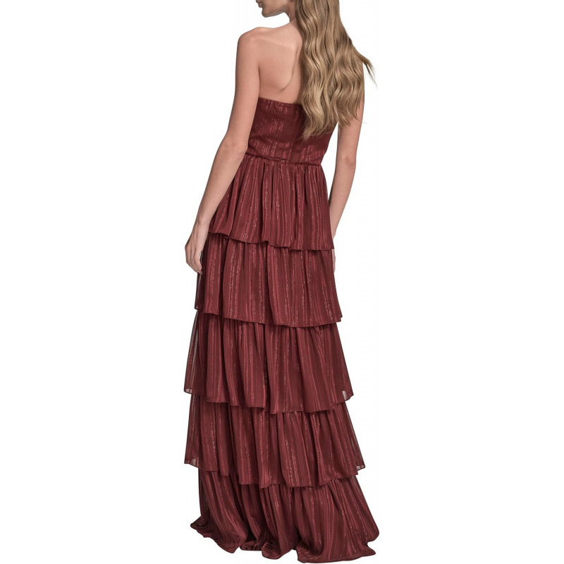 Women's Strapless Slit Tiered Midi Dress