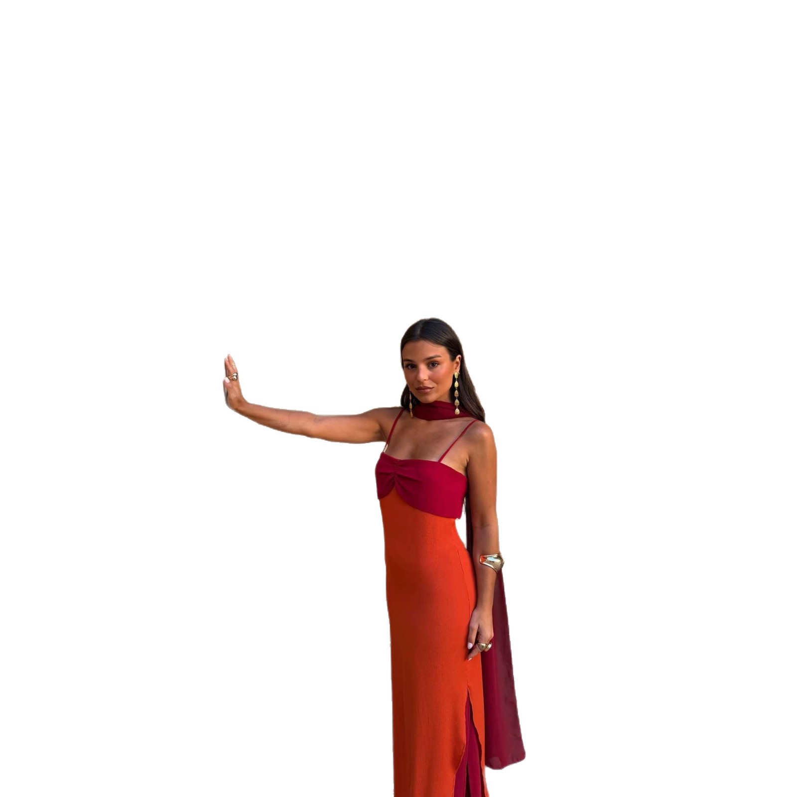 Color-Block Ribbon Strap Dress Women's Loose Casual