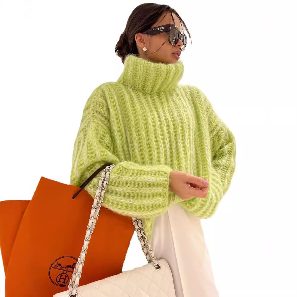 Fluffy Long-Sleeve Turtleneck Pullover Sweater