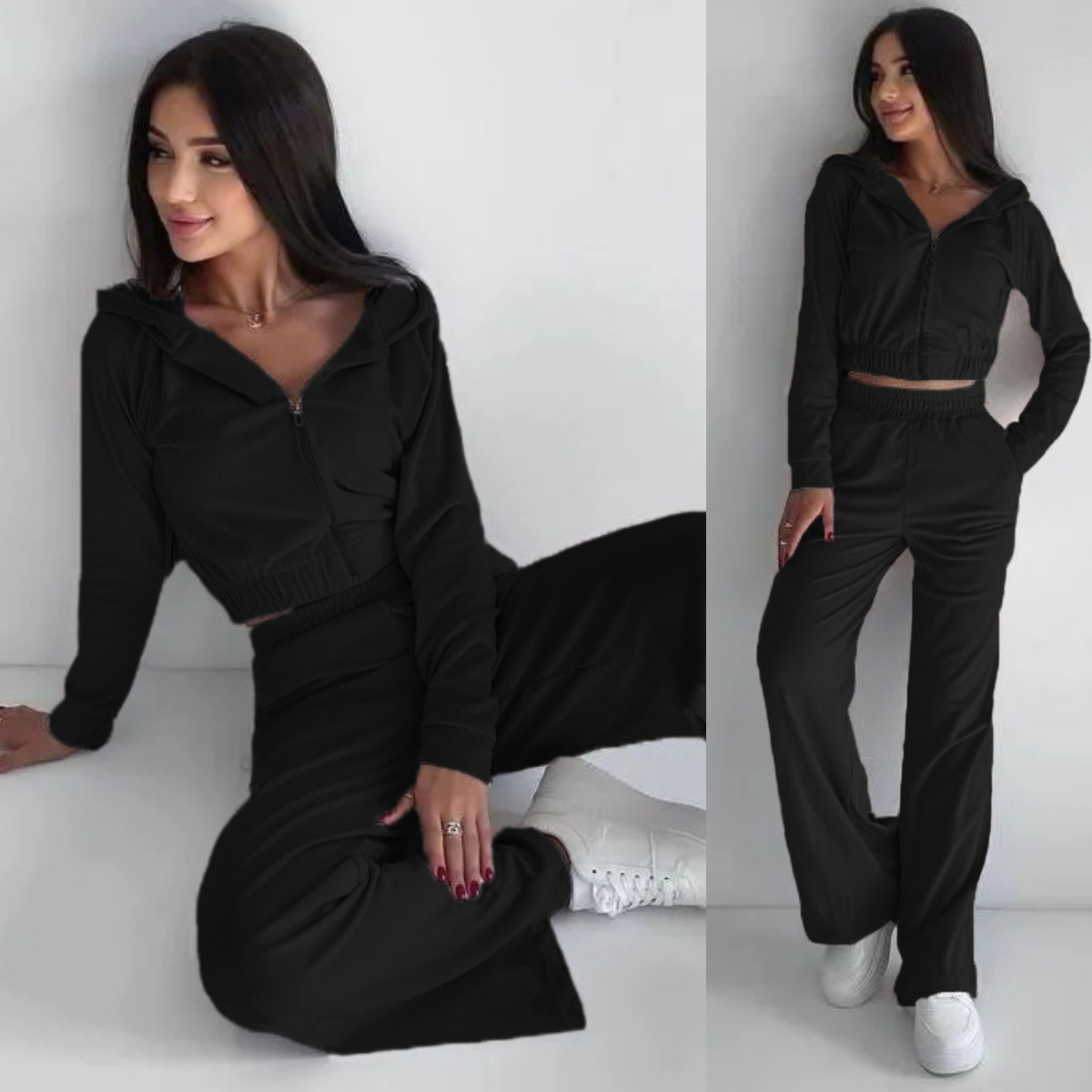 Women's Hooded Zip-Up Sweatsuit 2-Piece Set