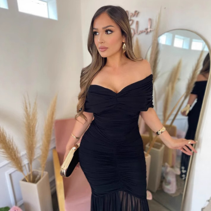 Women's Strapless Mesh Panel Bodycon Dress