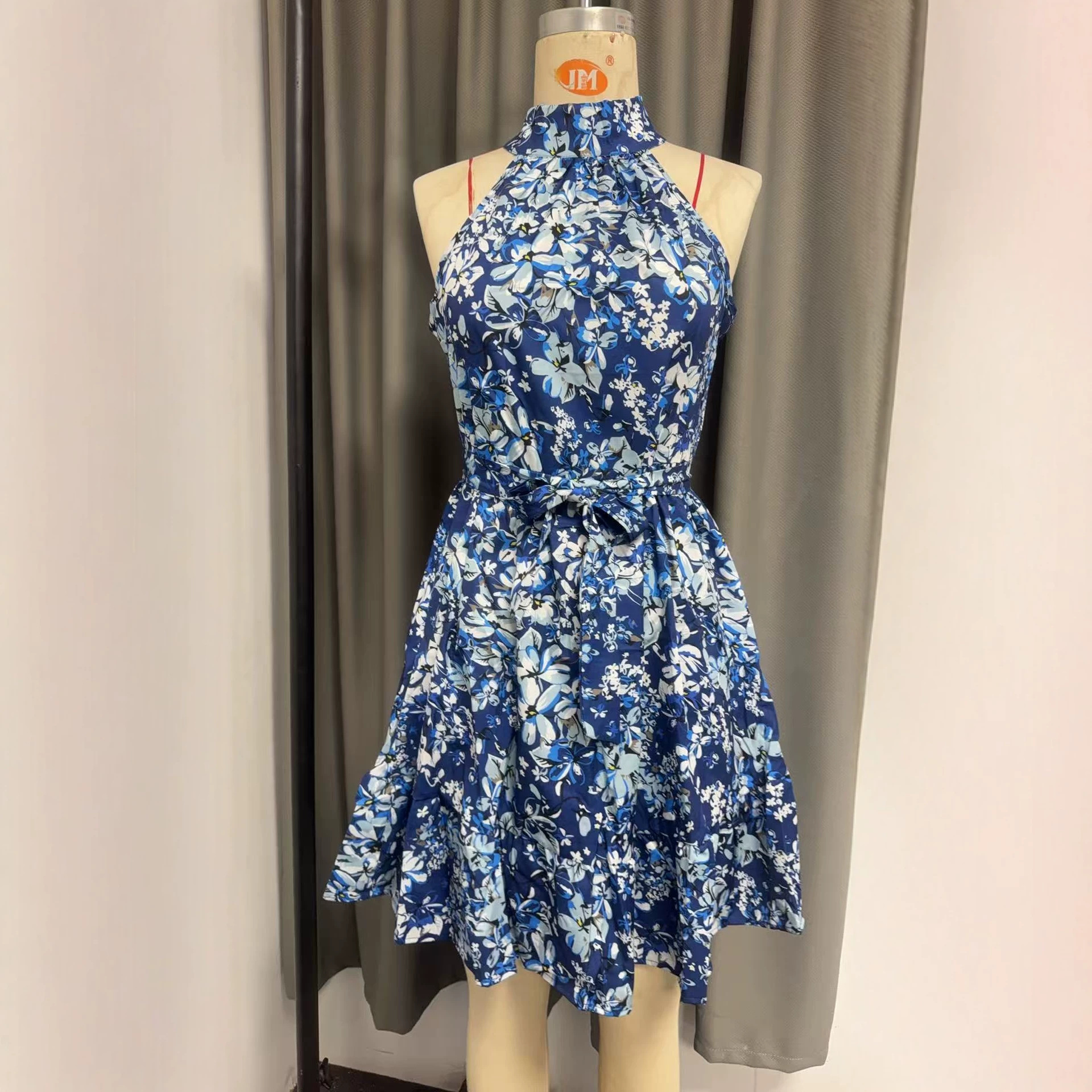 Tie-Neck Ruffle Hem Floral Midi Dress