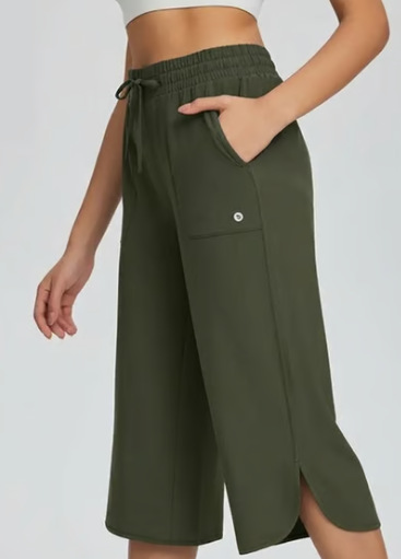 Women's Solid Color Wide-Leg Elastic Waist Cropped Pants