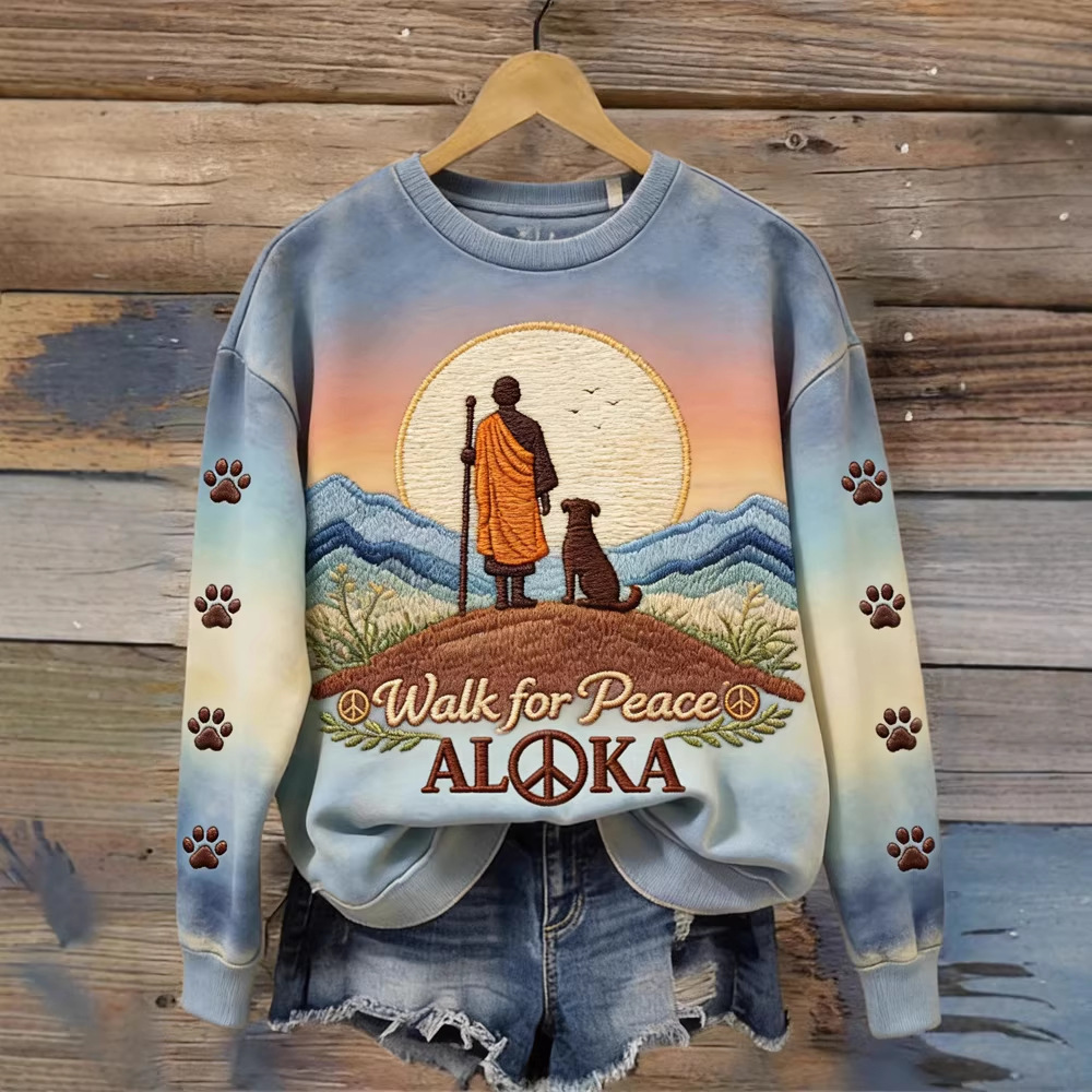Women's Light and Peace Walking Print Crewneck Sweatshirt