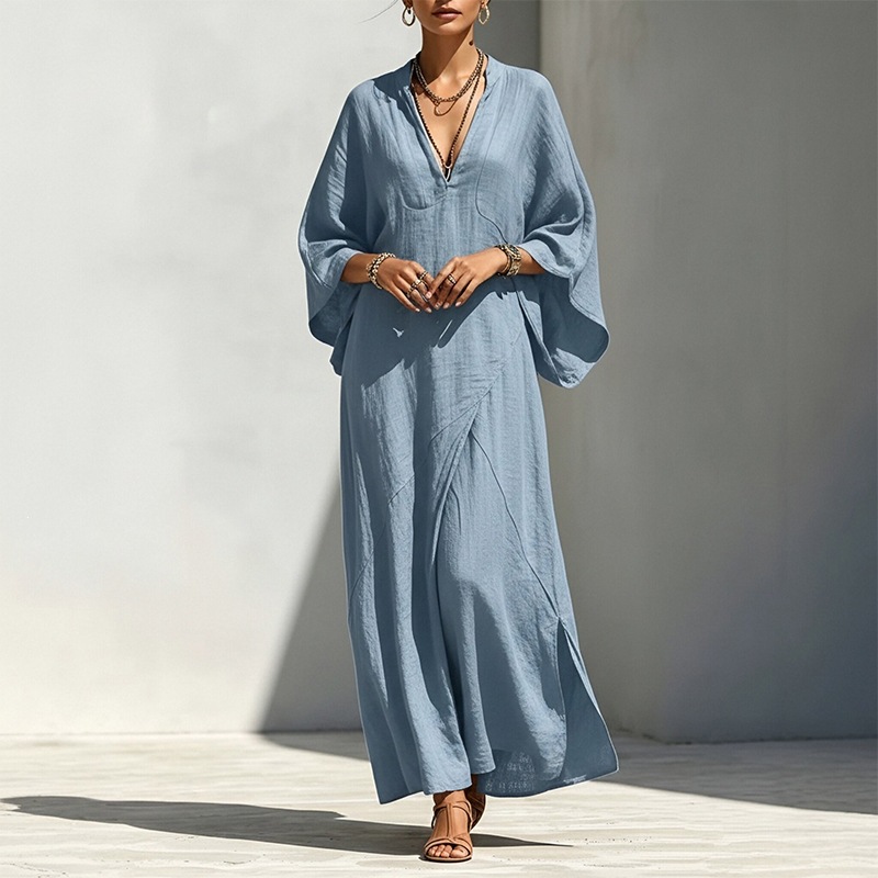 Women's Batwing Sleeve Loose Slit Vacation Dress