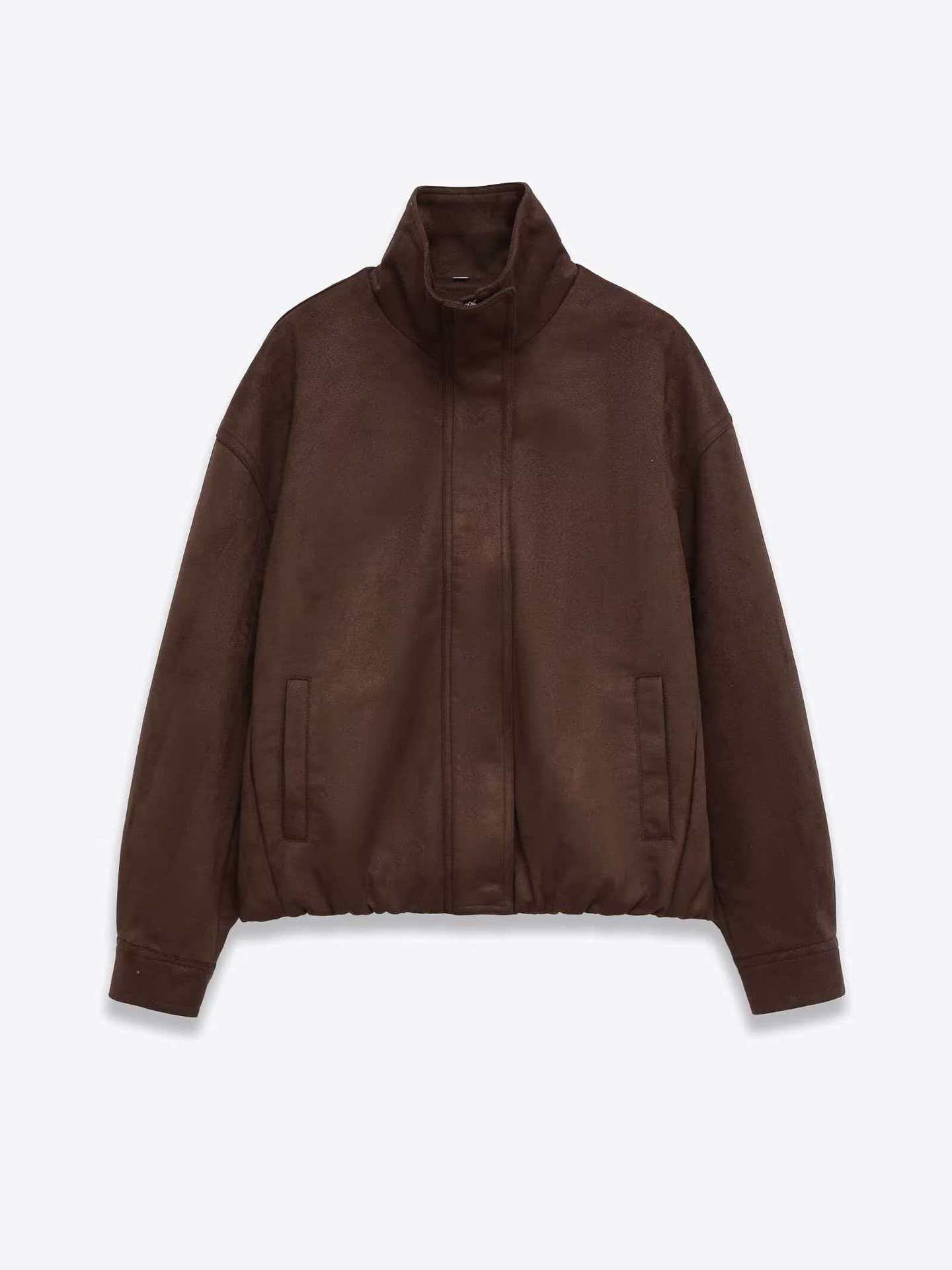 Women's Vintage Faux Suede Stand Collar Jacket Dark Brown