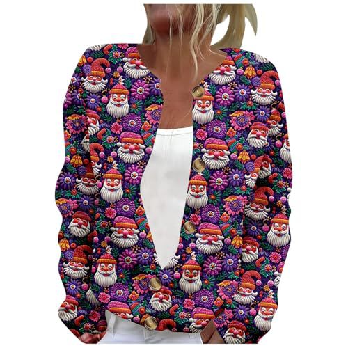 Women's Winter Cloud & Tree Print Button Cardigan Sweater