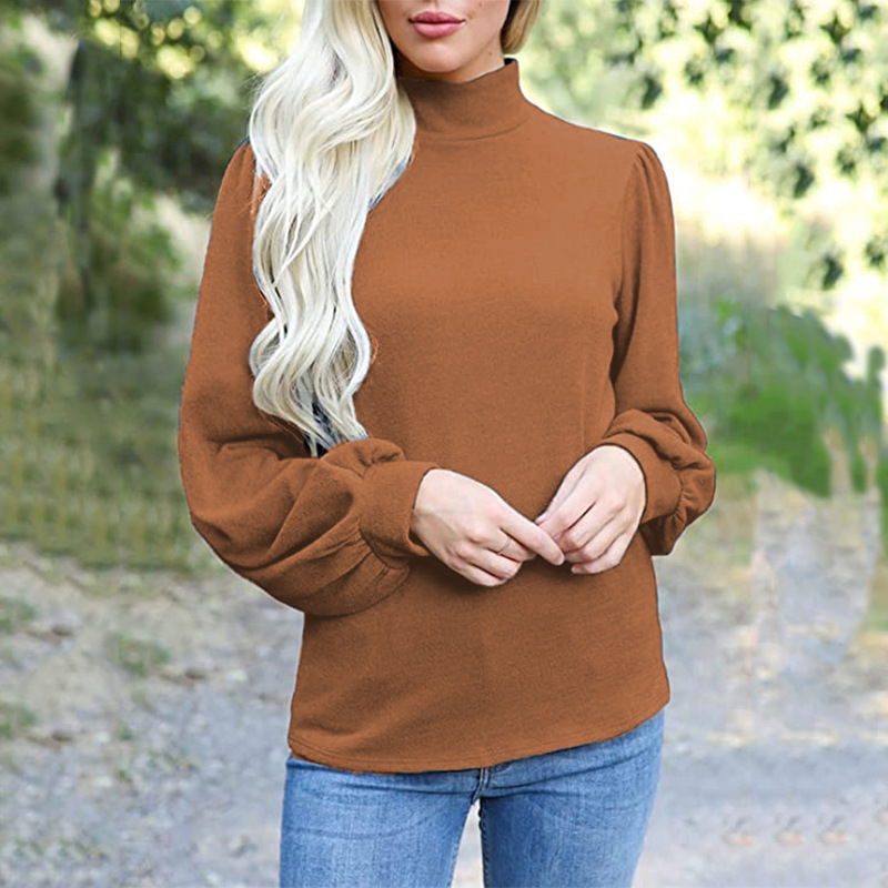 Button-Down High Neck Balloon Sleeve Loose Knit Sweater