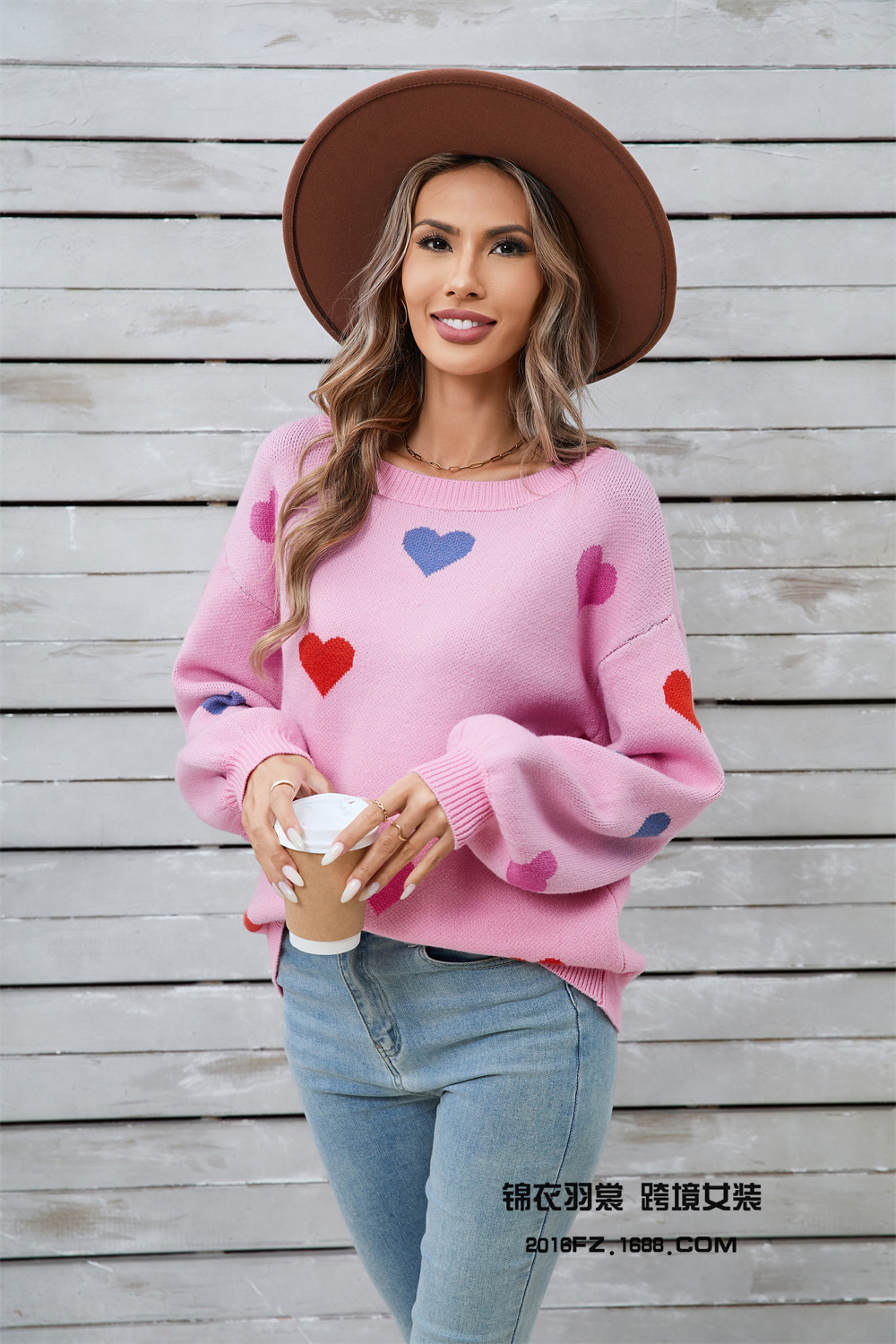 Heart Pattern Crewneck Pullover Sweater