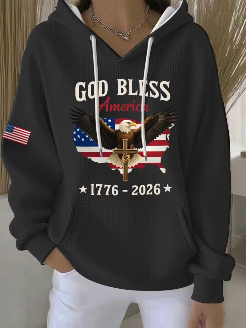 Women's Eagle USA Print Casual Hoodie