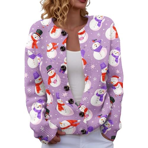 Women's Snowflake Reindeer Antler Print Button Cardigan Sweater