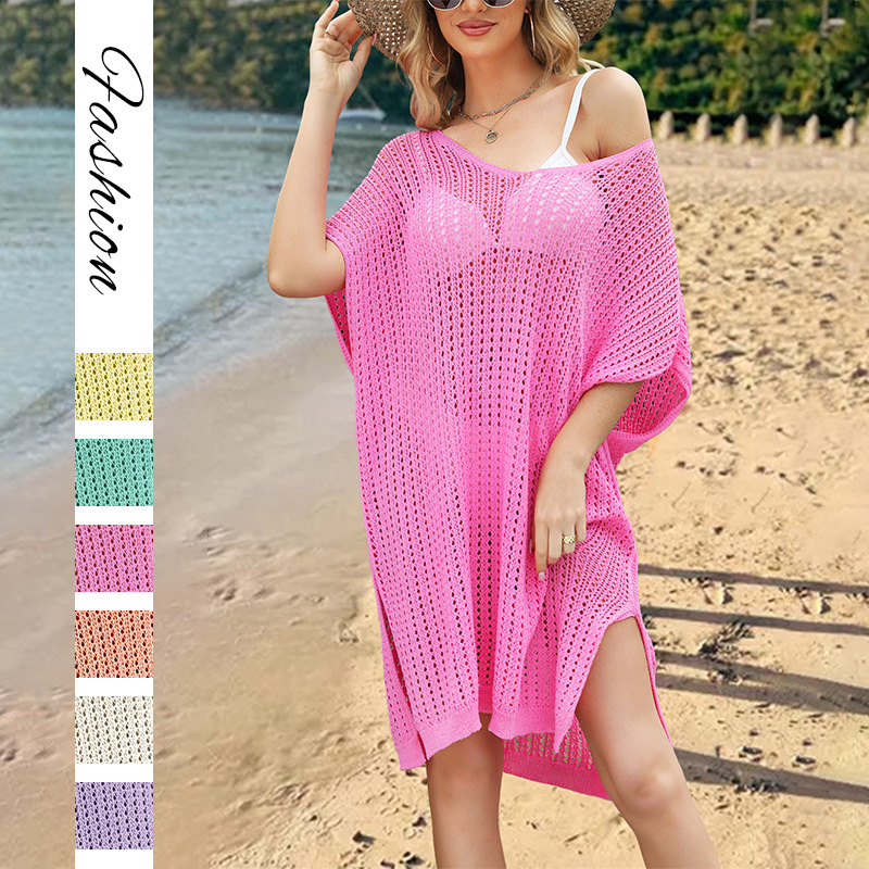 Women's Plus Size Sheer Knit Beach Cover-Up Dress