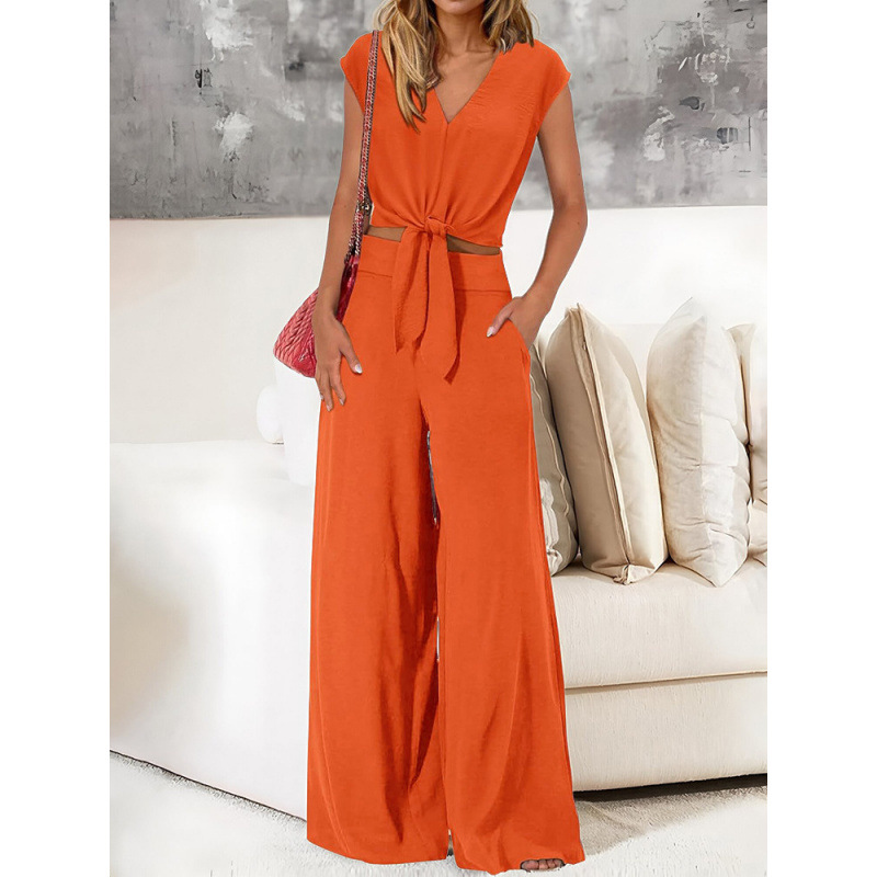Women's Summer Wide-Leg Pants Set with Off-Shoulder Top